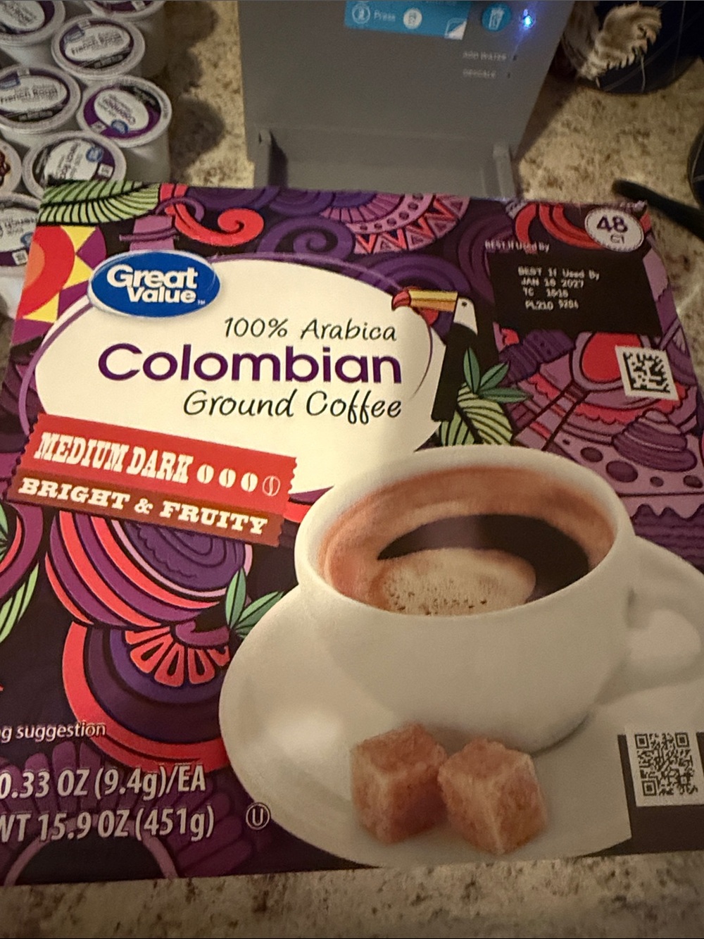 NWT Great Value 100% Arabica Colombian Ground Coffee - Purple Packaging